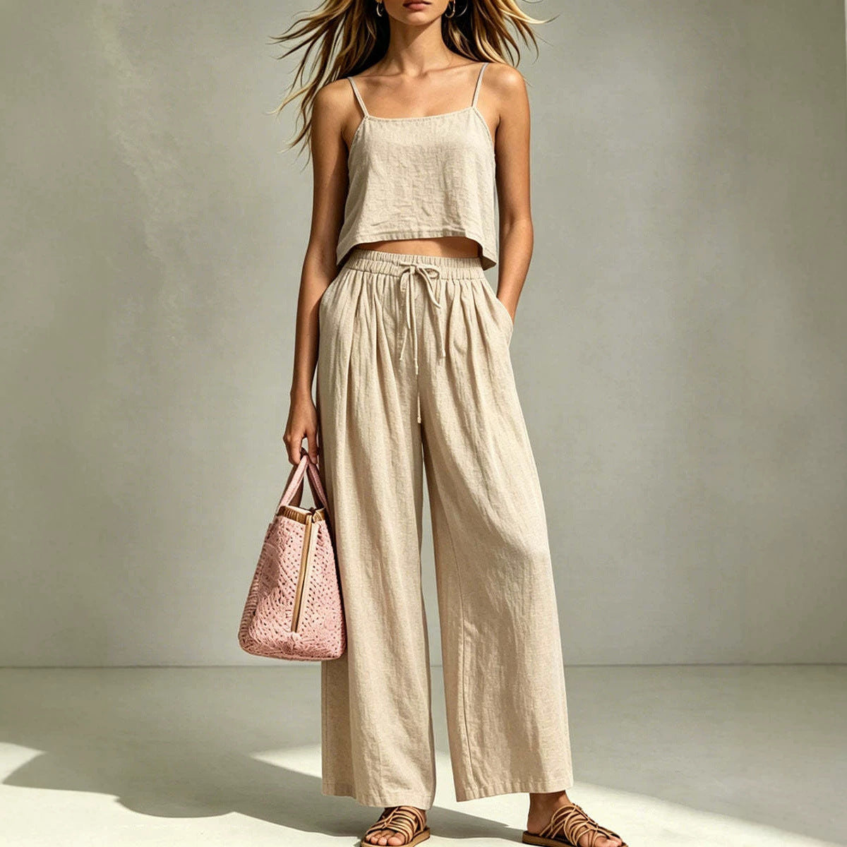 Women's Fashion Casual Camisole And Wide-Leg Pants Set 