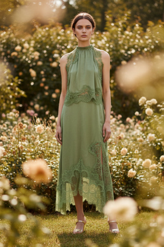 V-Neck Waist Trimming Ruffles Elegant Dress 