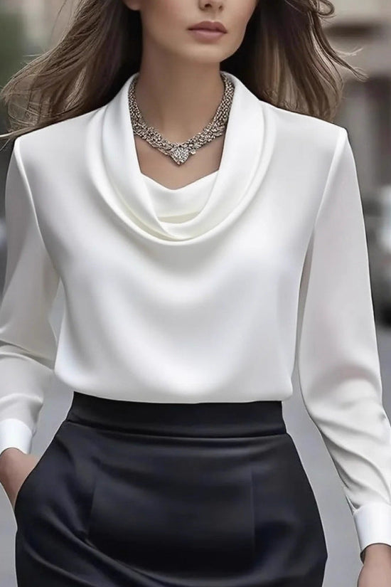 Elegant Solid-Color Minimalist Boat-Neck Long-Sleeve Shirt For Women 