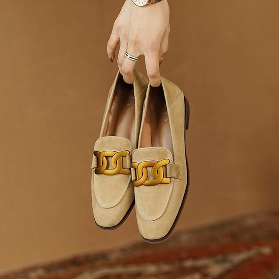 Retro Metal Buckle Slip On Loafer Shoes 