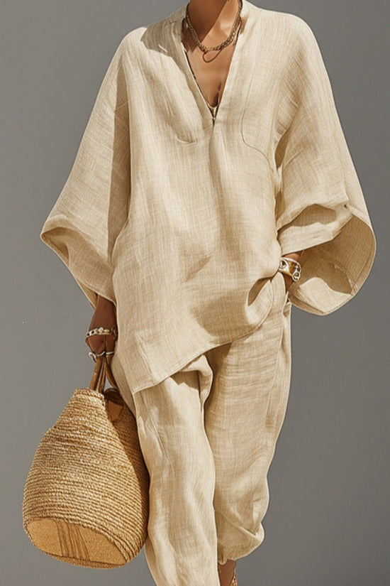 Casual Relaxed Loose-Fitting Solid-Color Shirt Set 