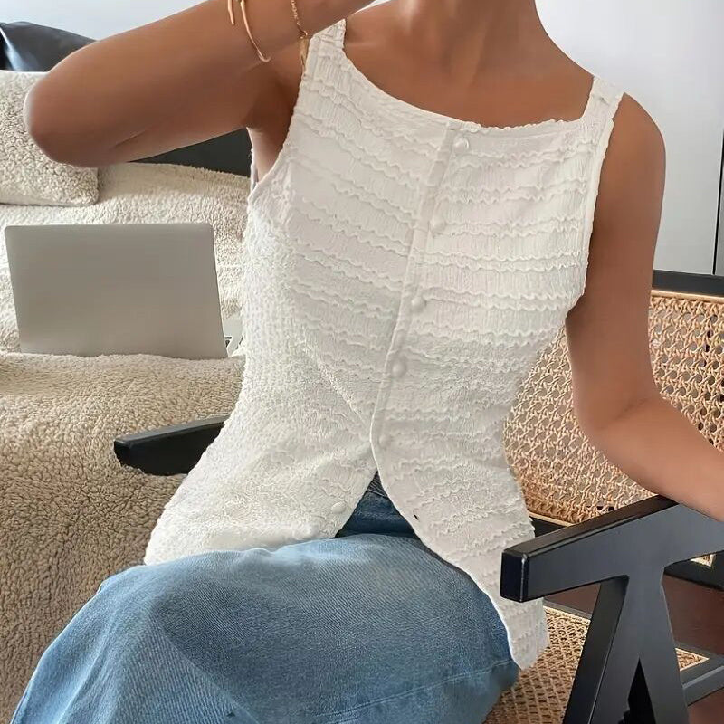 Womens Trendy Square Neck Button Up Vest Top Y2k Going Out Tank Tops CJ US