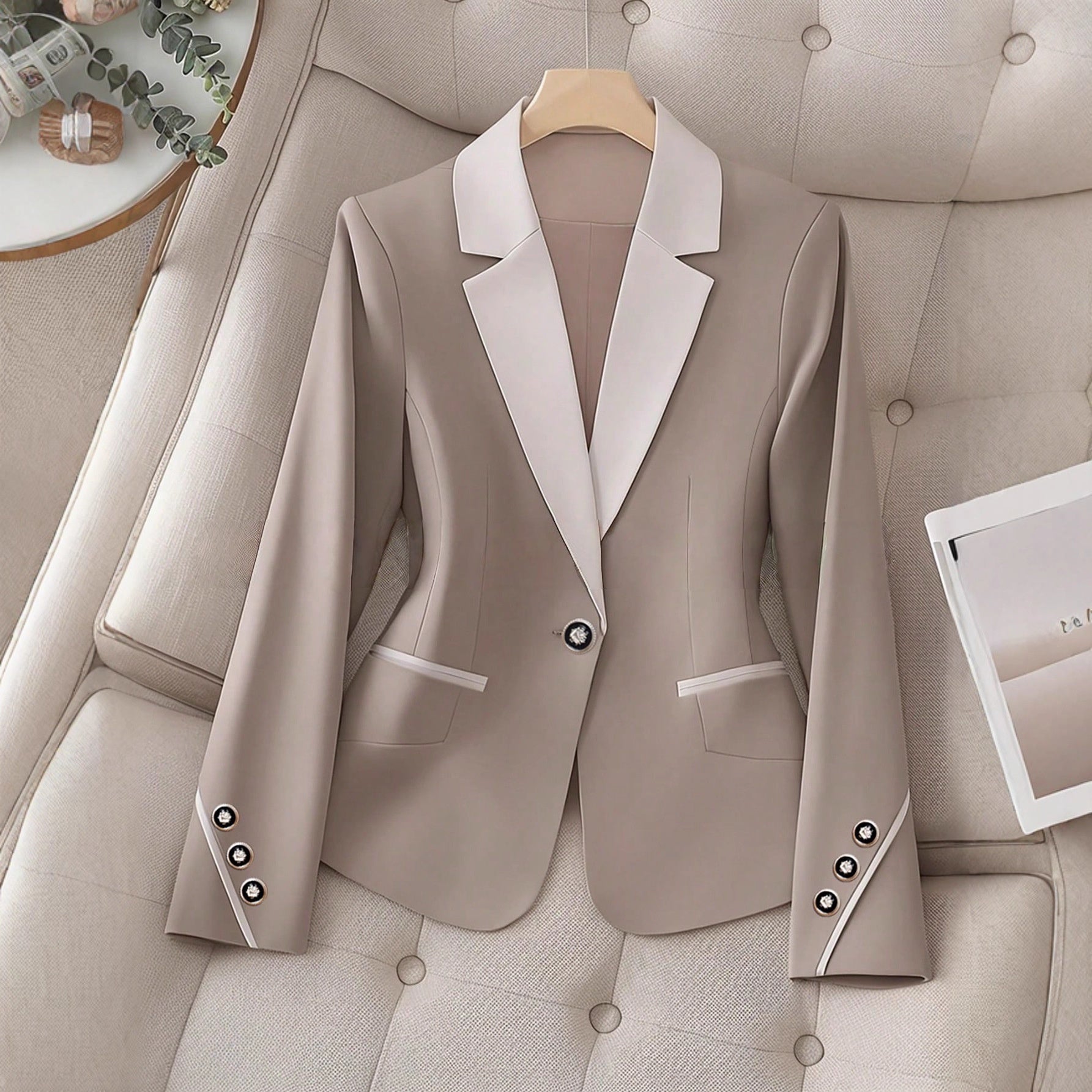 Professional Contrasting-Color Button Elegant Formal Blazer 