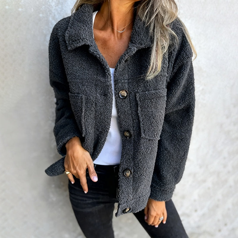 Plus Size Women’s Solid Color Sherpa Jacket CJ US