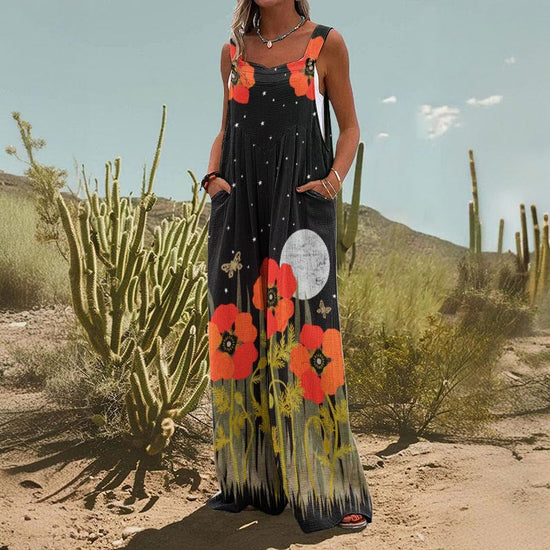 Women’s Square-Neck Floral Sleeveless Jumpsuit 