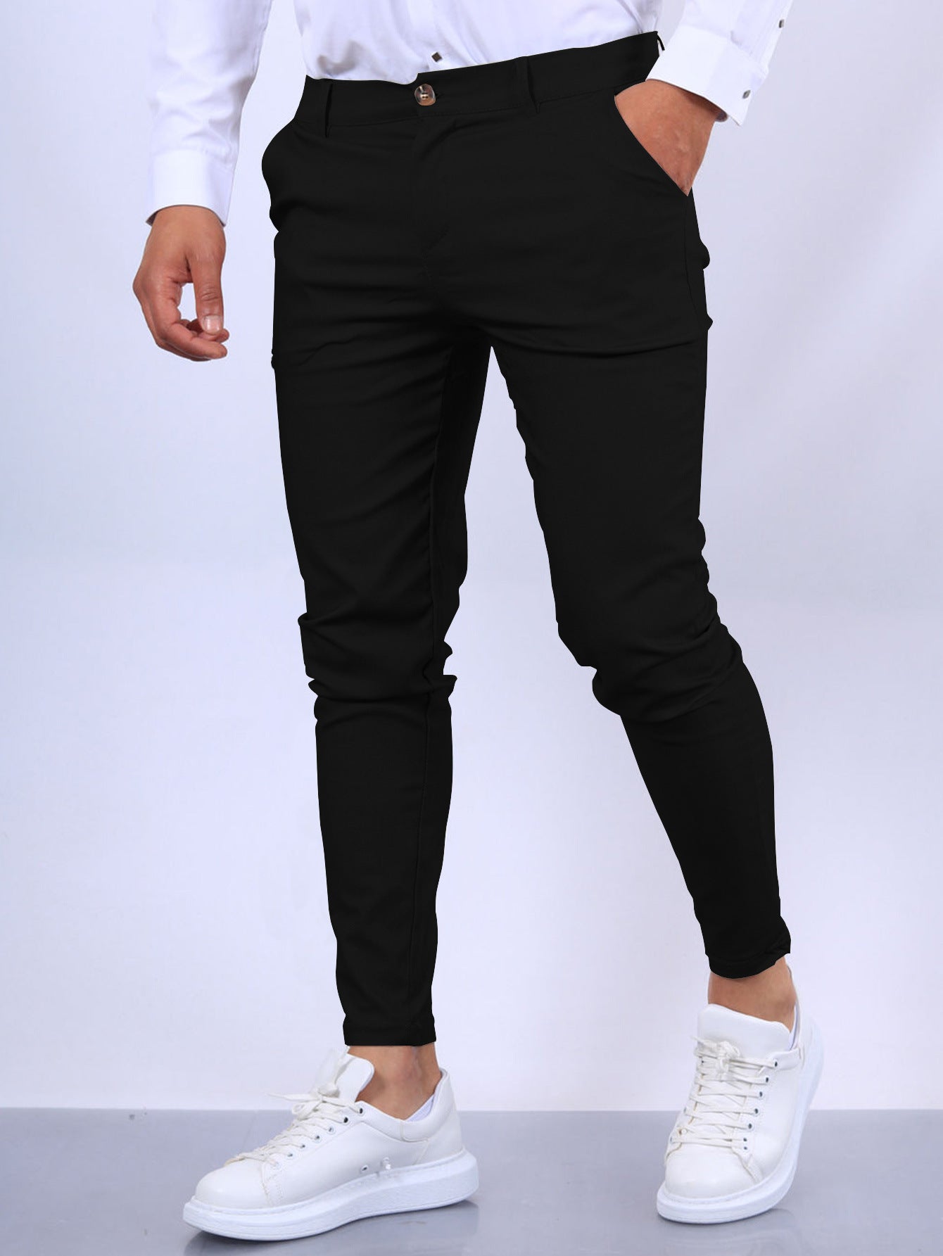 Men's Slim Button Trousers Fashion Solid Office Versatile Long Pencil Pants FitiqueFit