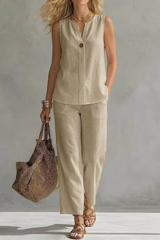Casual Womens Sleeveless V-Neck Top Set 