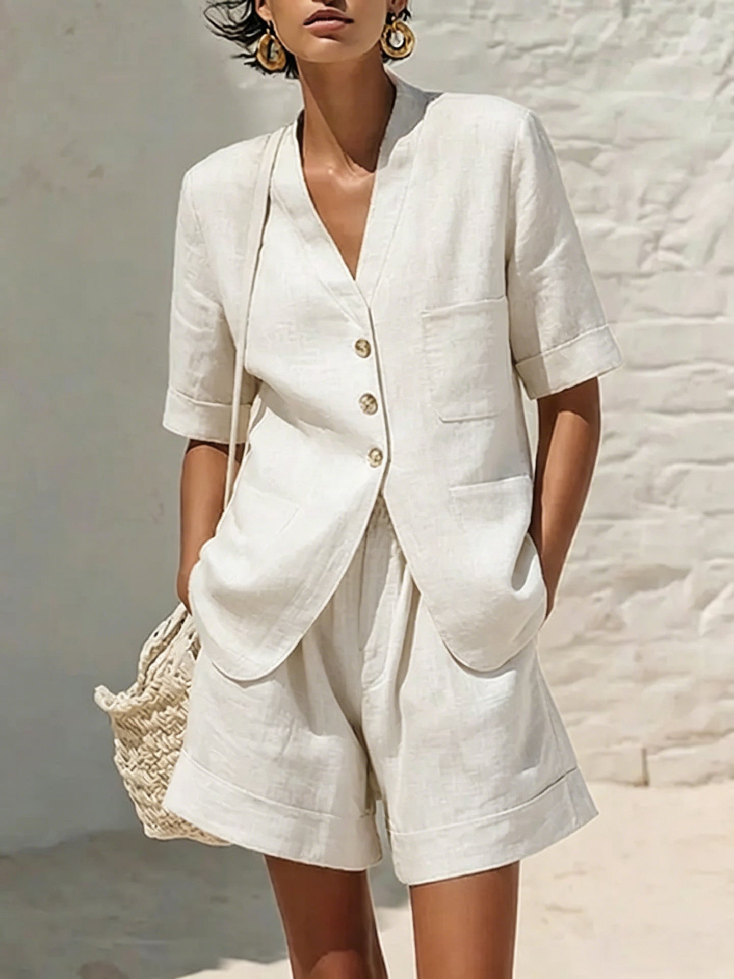 Loose-fitting Cotton And Linen Two-piece Set 