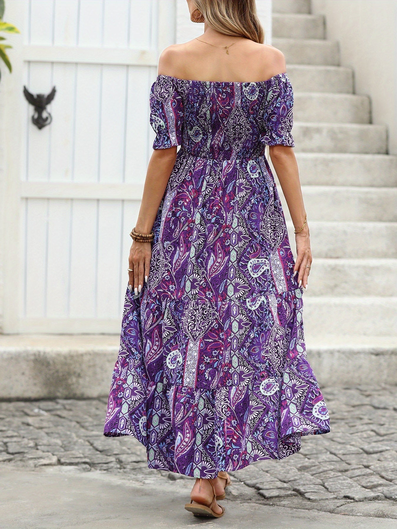 Women's Elegant Paisley Pattern Print One Shoulder Dress Summer Casual Party Essential Long Dress Diversi Fashion™