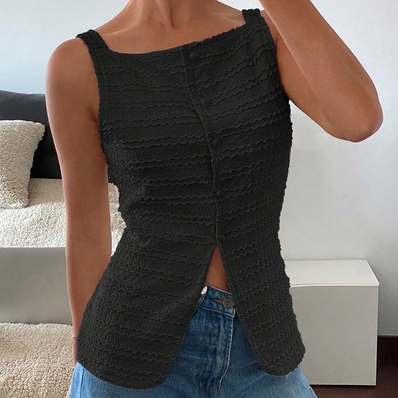 Womens Trendy Square Neck Button Up Vest Top Y2k Going Out Tank Tops CJ US