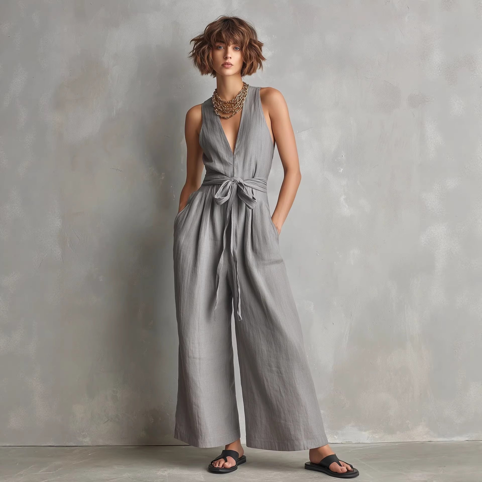 Elegant Commuter V-Neck Jumpsuit For Women 