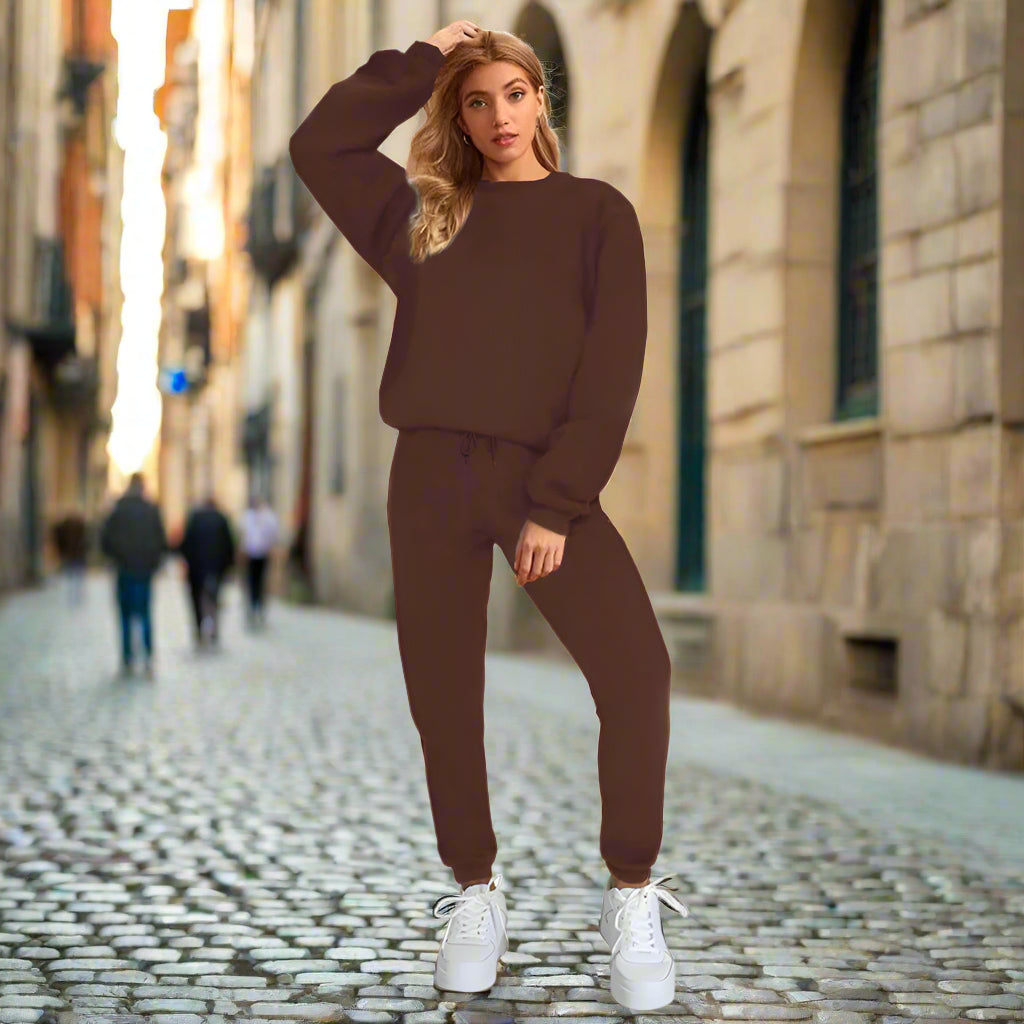 Women's Solid Color Round Neck Pullover Sweatshirt Pants Diversi Fashion™