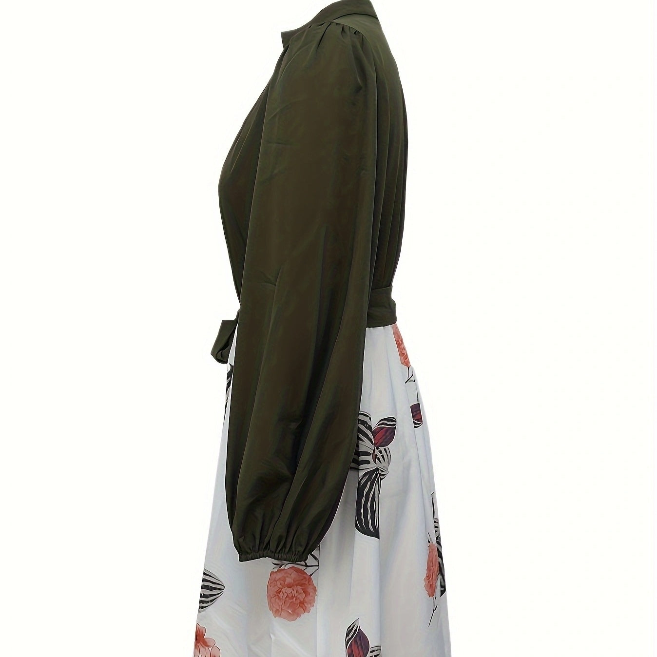 Ladies' Fashion Printed V-neck Waist Strap Casual Dress CJ
