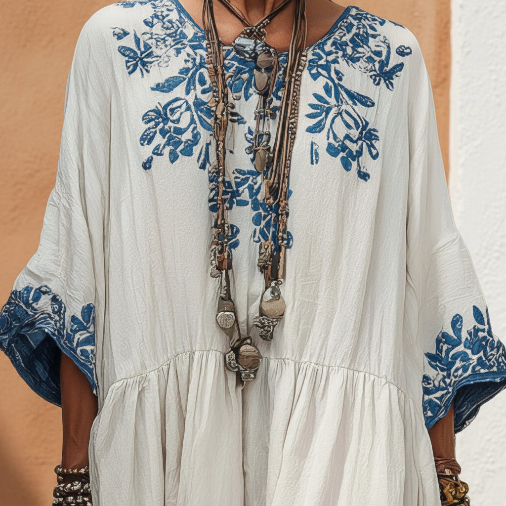 Elegant High-end Round-neck Printed Dress 