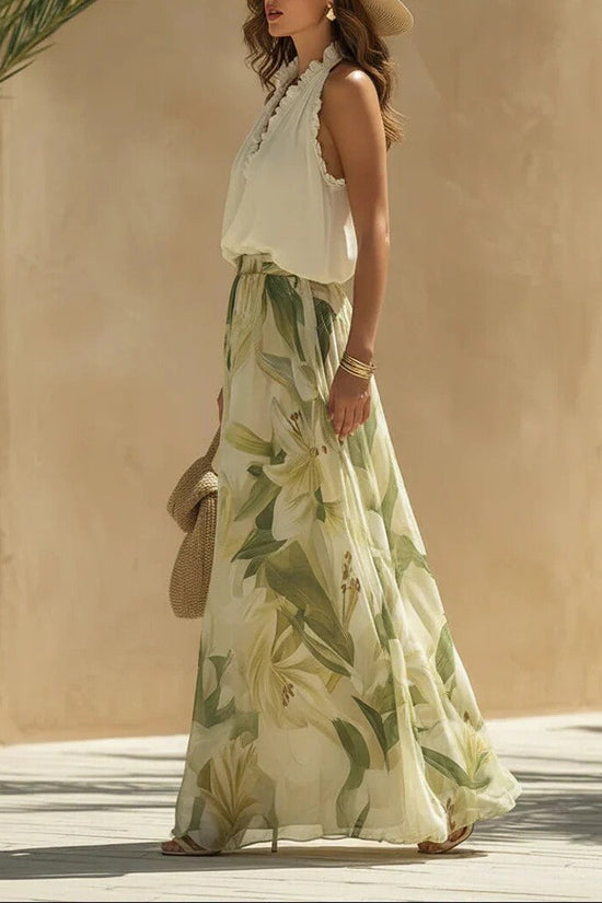 Women's Waist-Cinching Ruffle-Trimmed Elegant Dress 