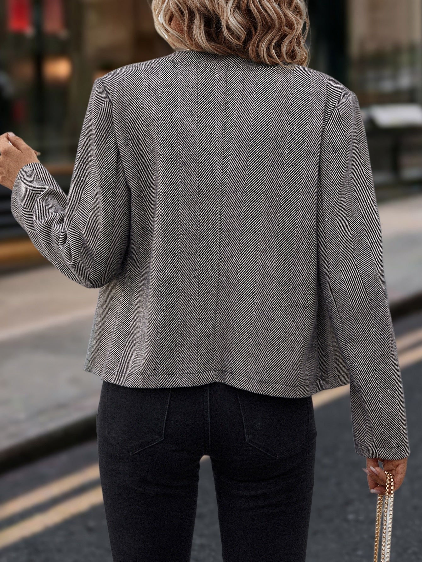Spring And Autumn Leisure, Commuter Outfit, Herringbone Coat, Round Neck Long Sleeve Slim Jacket, Double-breasted Metal Buttons, FitiqueFit