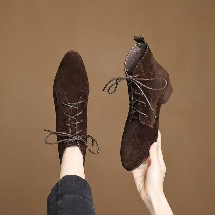 Autumn And Winter Maillard Matte Temperament Pointed Low-heel Ankle Boots For Women 