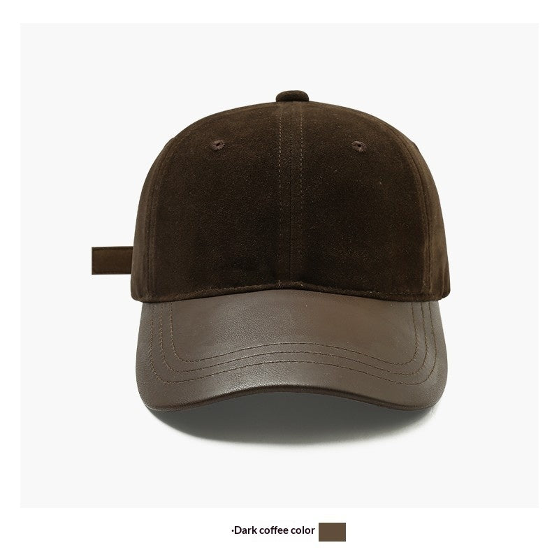 Women's Retro Suede Patchwork Baseball Cap – Leather Brim Dome Crown 