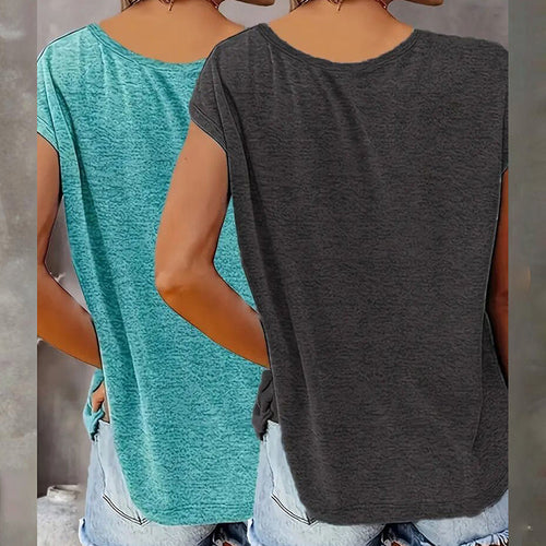 2Pack Women's V Neck Sleeveless Tank Tops Loose Fit Casual Summer Beach Shirts FitiqueFit
