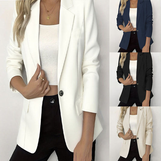 New European And American Womens Clothing Long-sleeve Solid-color Single-button Jacket 