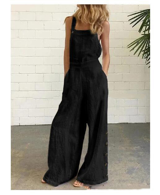 Women’s High-Waisted Sleeveless Denim Jumpsuit 