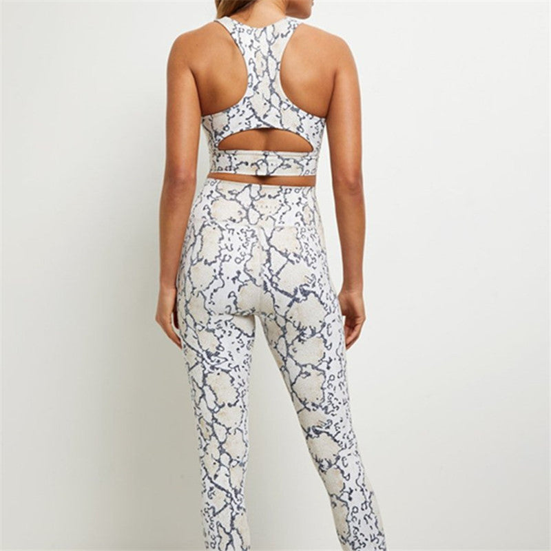 Cropped High-Waisted Leggings – Snake Print Workout Pants 