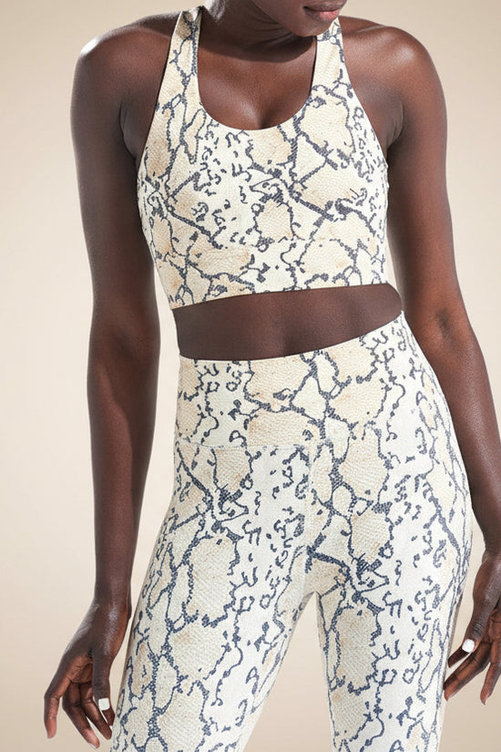 Cropped High-Waisted Leggings – Snake Print Workout Pants 