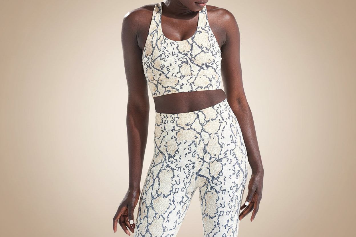 Cropped High-Waisted Leggings – Snake Print Workout Pants 