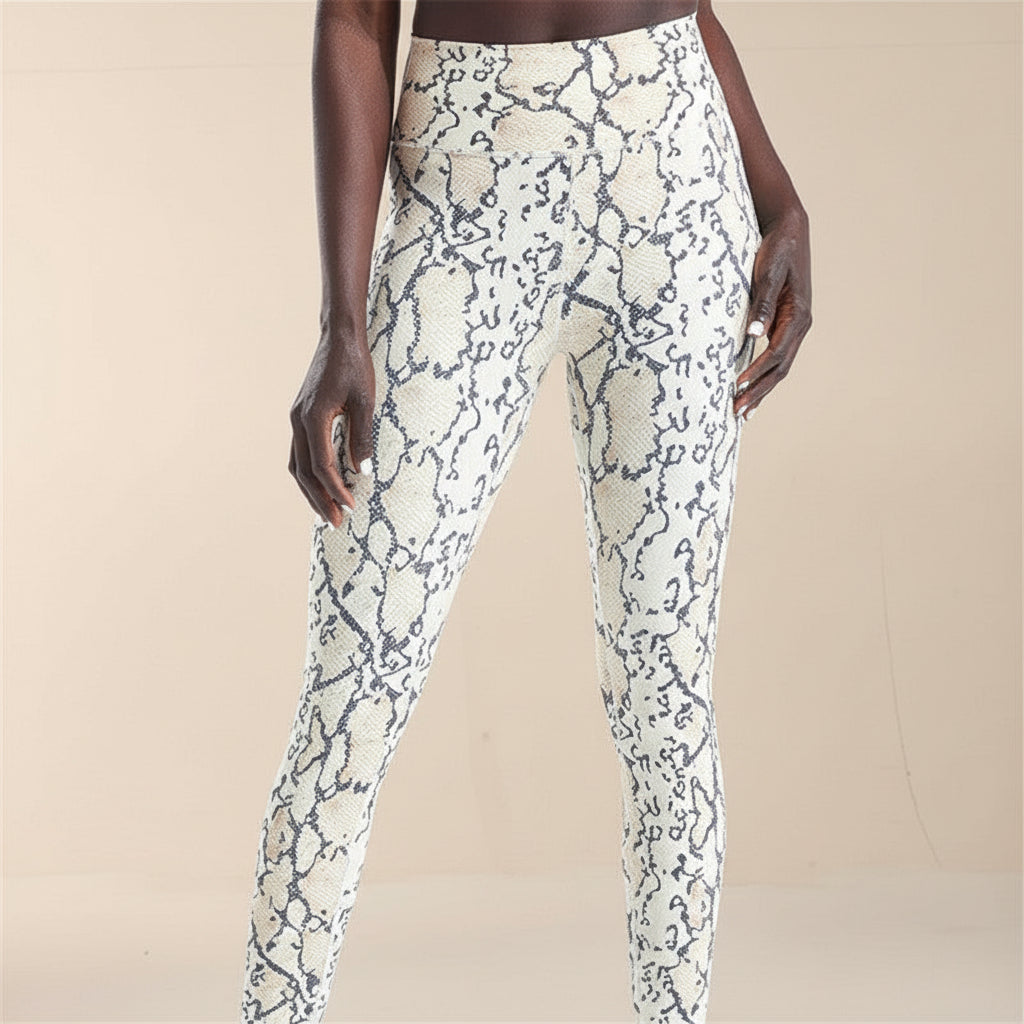 Cropped High-Waisted Leggings – Snake Print Workout Pants 