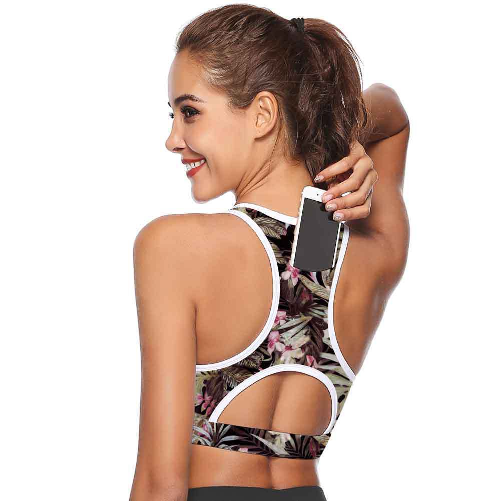 European And American New Back Pocket Portable Phone Shockproof Yoga Running Sports 3D Printing Beautiful Back Yoga Bra CJ