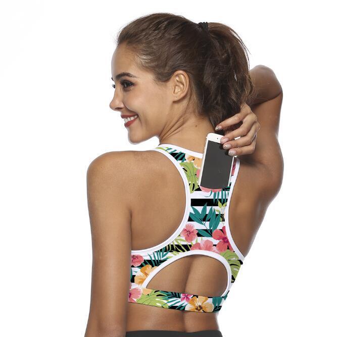 European And American New Back Pocket Portable Phone Shockproof Yoga Running Sports 3D Printing Beautiful Back Yoga Bra CJ