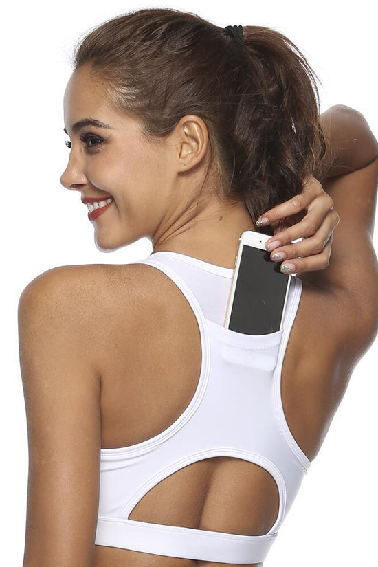 Women’s Pocket Sports Bra – Supportive Workout Bra with Phone Pocket CJ