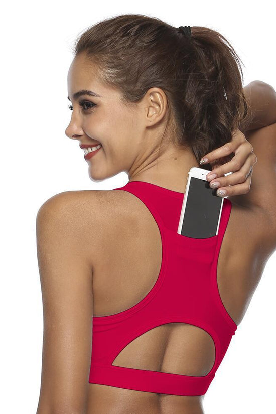 Women’s Pocket Sports Bra – Supportive Workout Bra with Phone Pocket CJ