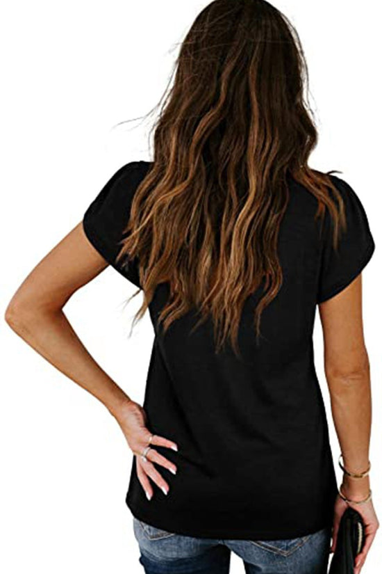 🌸 Women's V-Neck Petal Sleeve Summer T-Shirt – Elegant & Breezy null