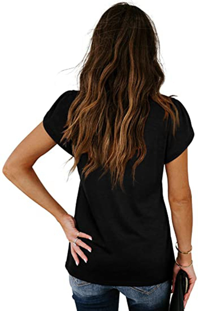 🌸 Women's V-Neck Petal Sleeve Summer T-Shirt – Elegant & Breezy null