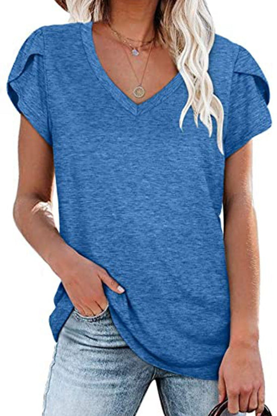 🌸 Women's V-Neck Petal Sleeve Summer T-Shirt – Elegant & Breezy null