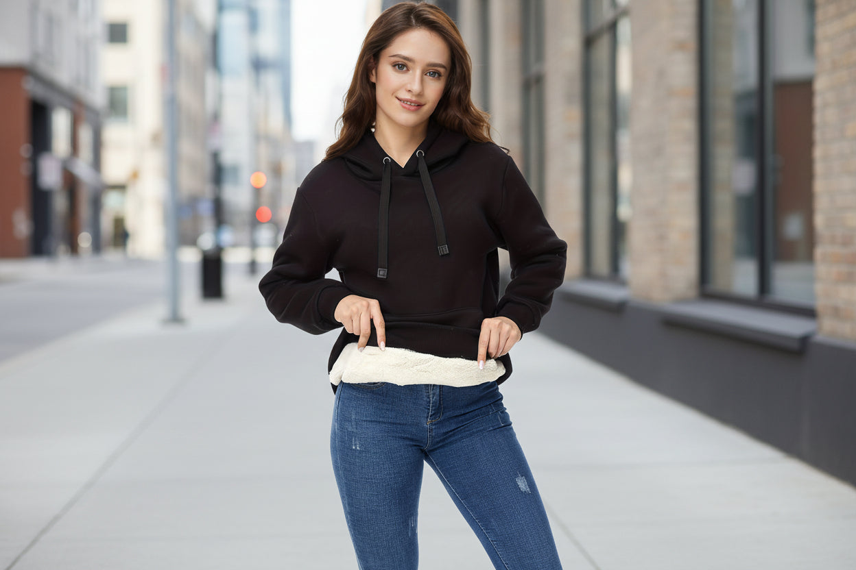 Winter New Arrival - Fashion Solid Color Velvet Hoodie - Warm Autumn And Winter Top - Hoodie With Adjustable Drawstring And Kangaroo Pocket, Comfortable Women's Sweatshirt 