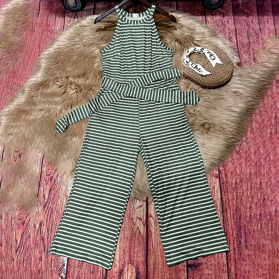 Casual Striped Jumpsuits Summer Cap Sleeve Wide Leg Jumper CJ US