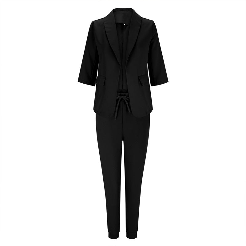 Women’s Notch-Lapel Blazer & Drawstring Pants Suit Set CJ US