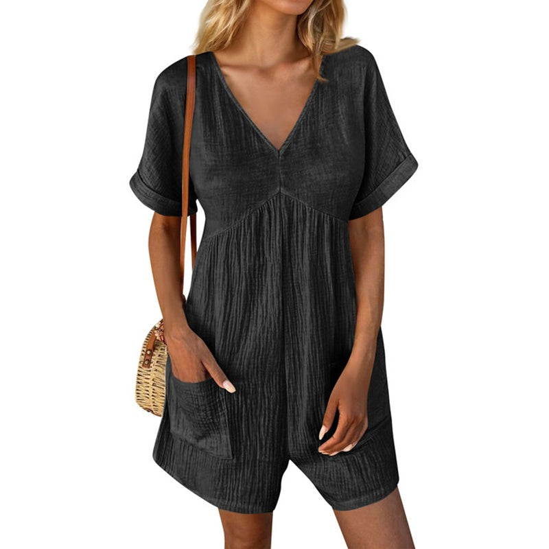 Summer Romper Casual Short Sleeve V Neck Short Jumpsuits CJ US