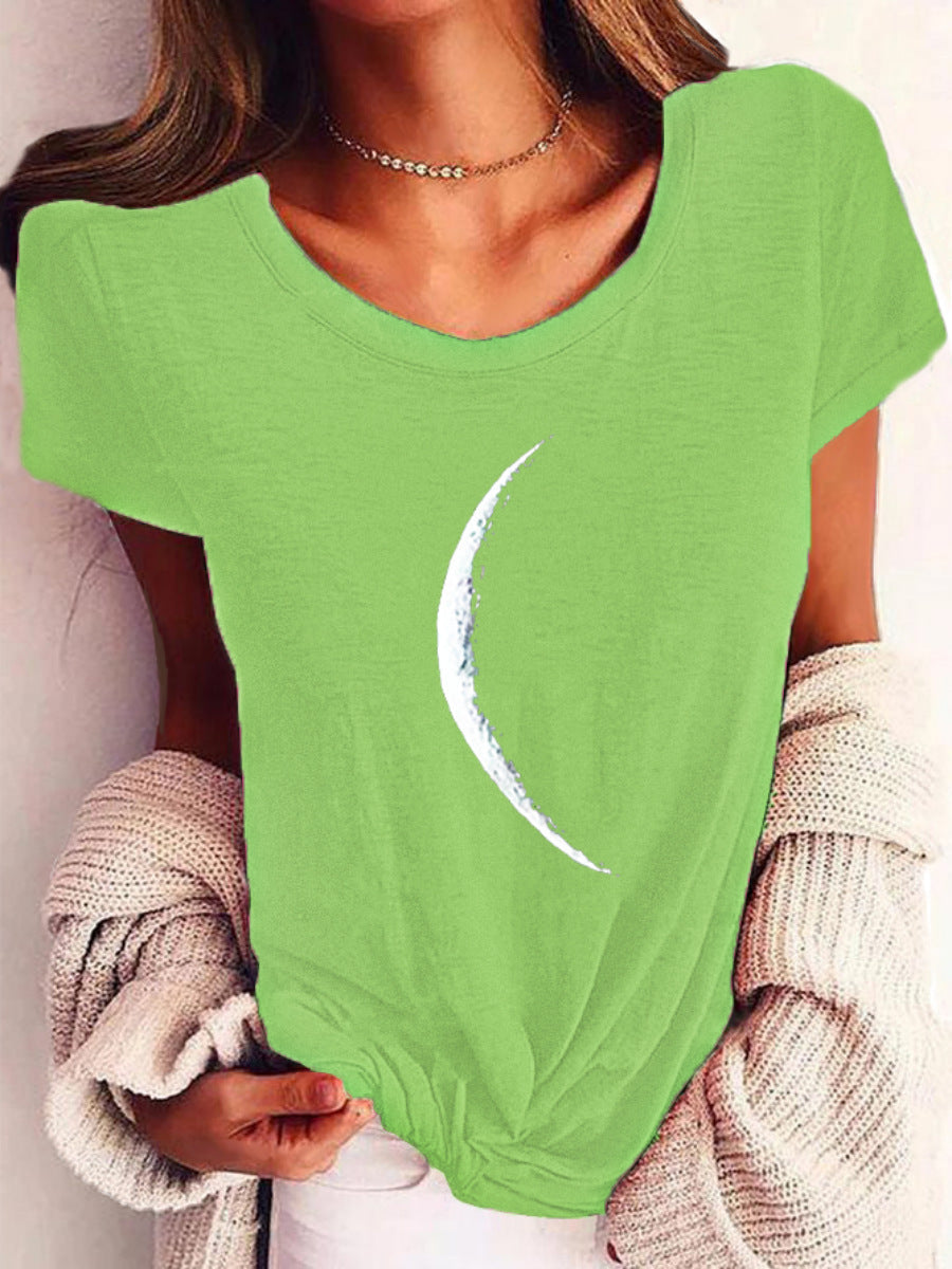 Wide Collar Printed T-Shirt – Casual Short Sleeve Top for Women FitiqueFit