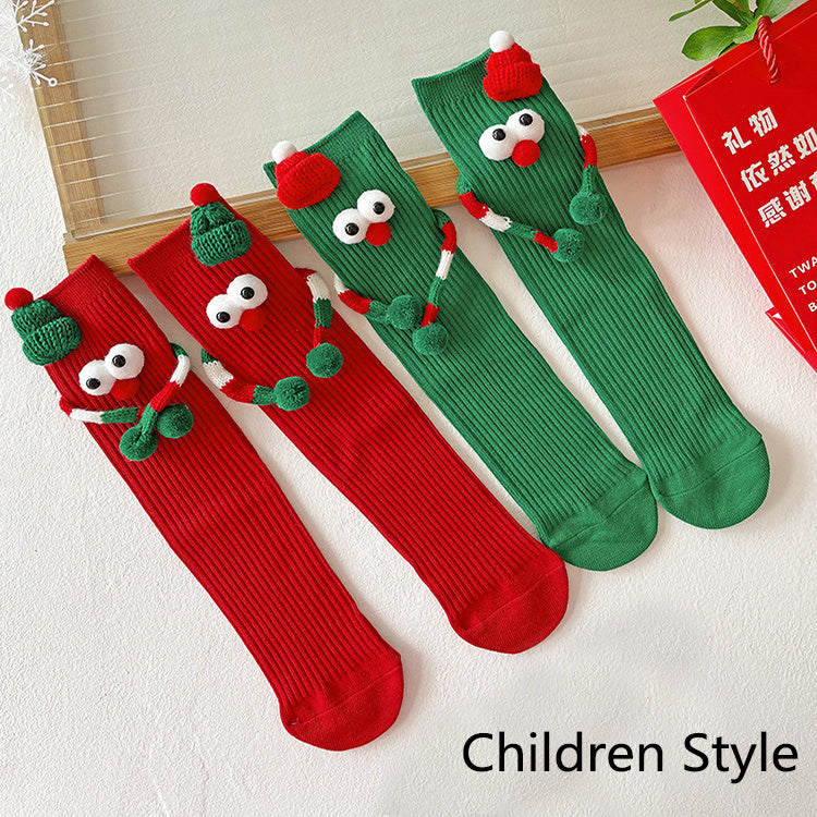 Cute Cartoon Christmas Socks Solid Cotton Middle-tube Socks For Adults And Children CJ