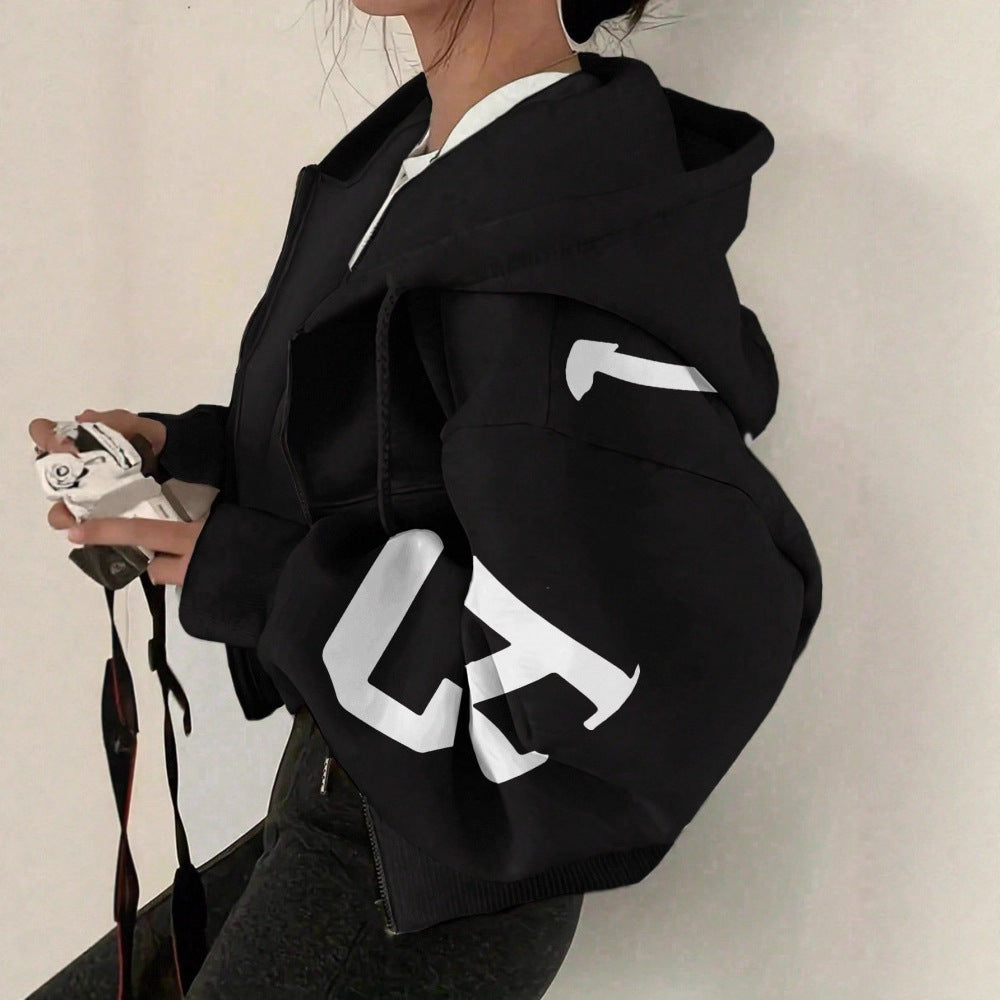 Long-sleeve Zip-up Casual Sweatshirt With A Printed Design 