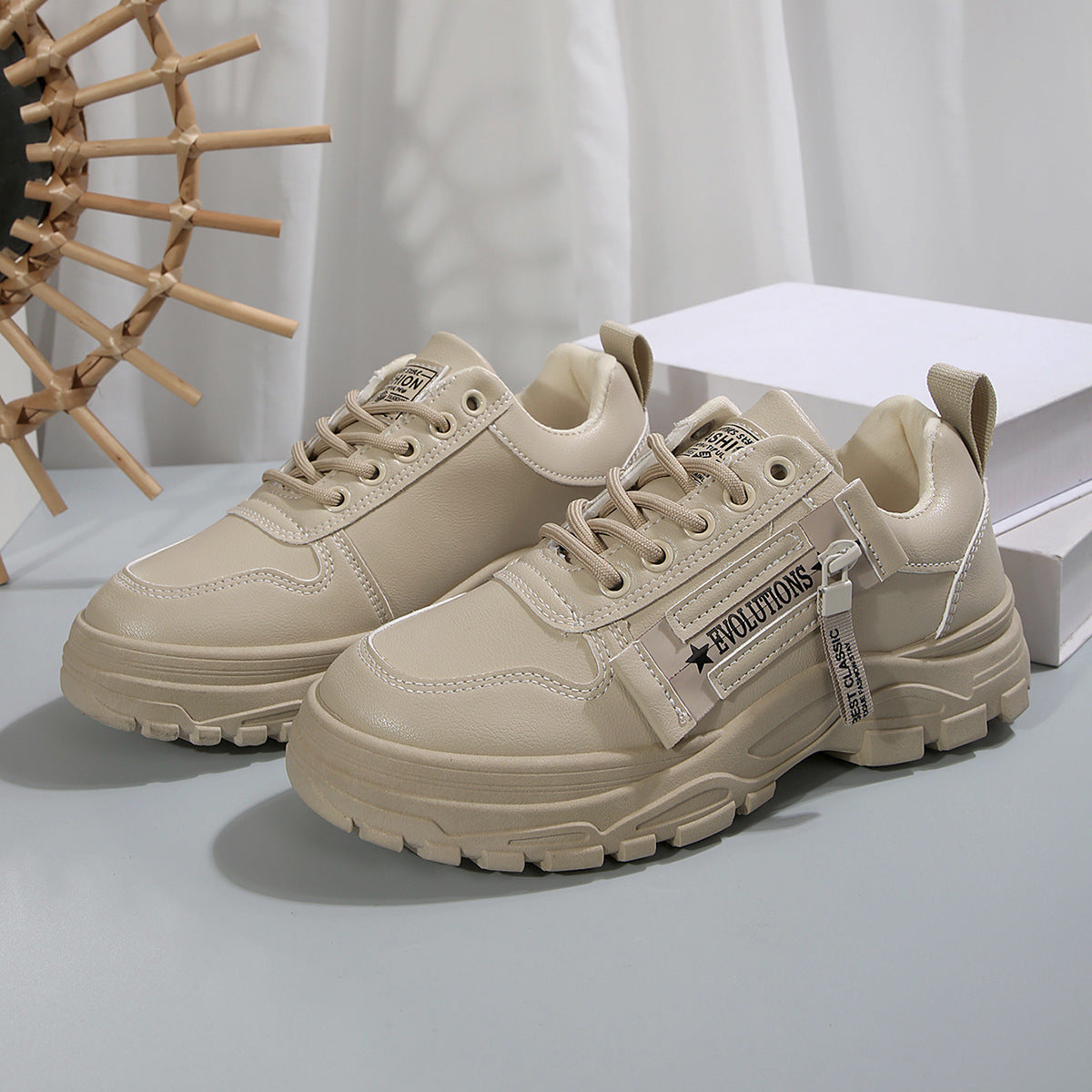 Lace-up Sports Shoes With Side-Zipper Design Fashion Thick-soled Round-toe Casual Shoes For Women Sneakers CJ US