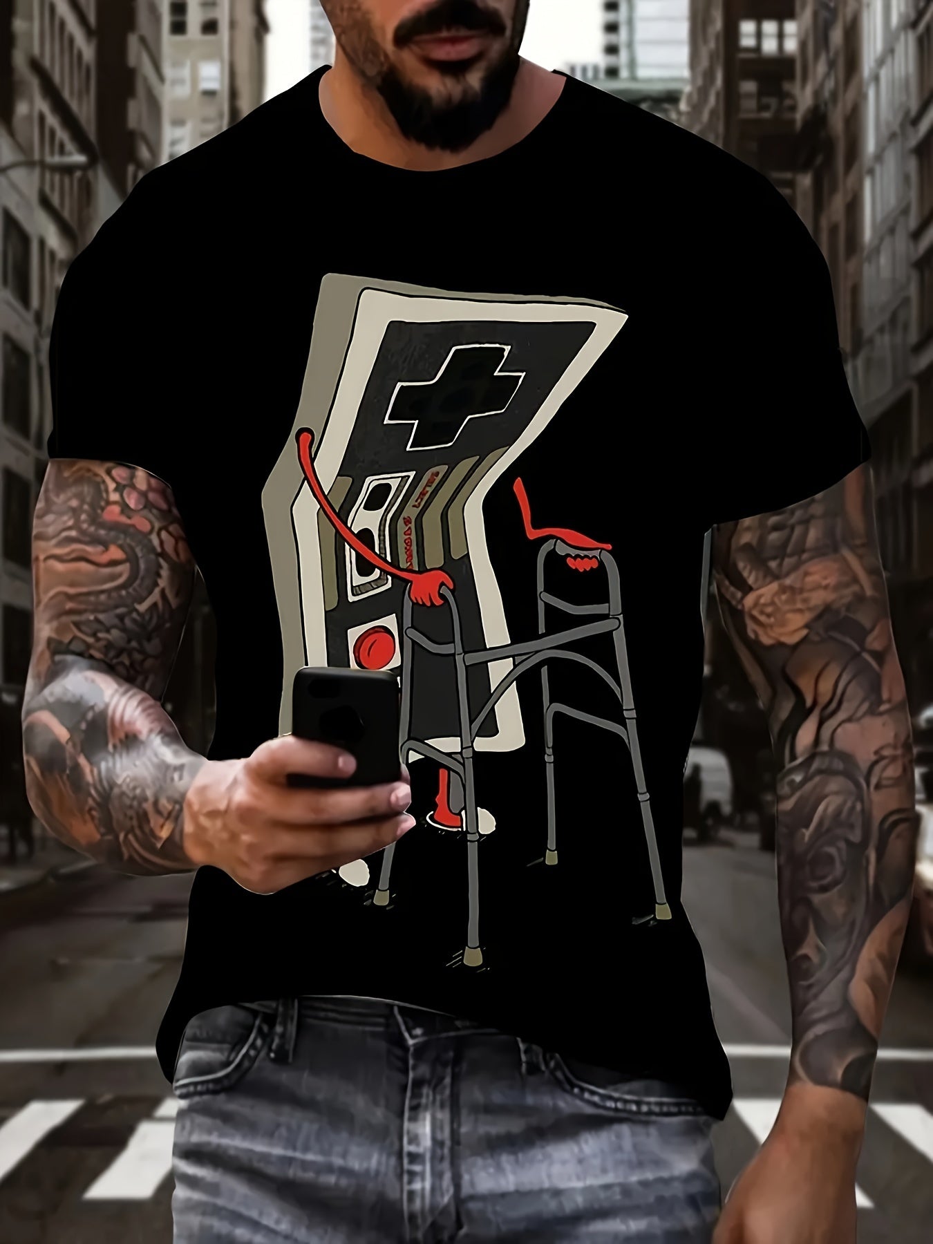 Summer Street Trend Cartoon Game Controller Pattern Men's Round Neck Short Sleeved Plus Size T-shirt CJ US