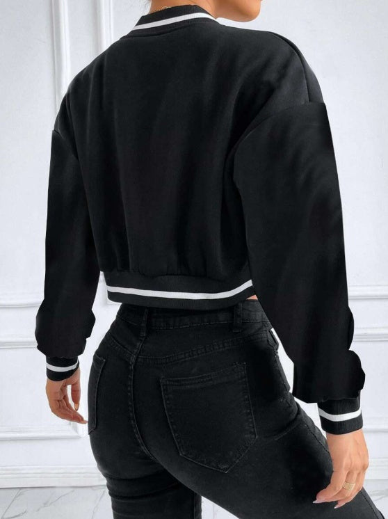 Ladies' Baseball Collar Printed Fashionable Casual Jacket Jacket FitiqueFit