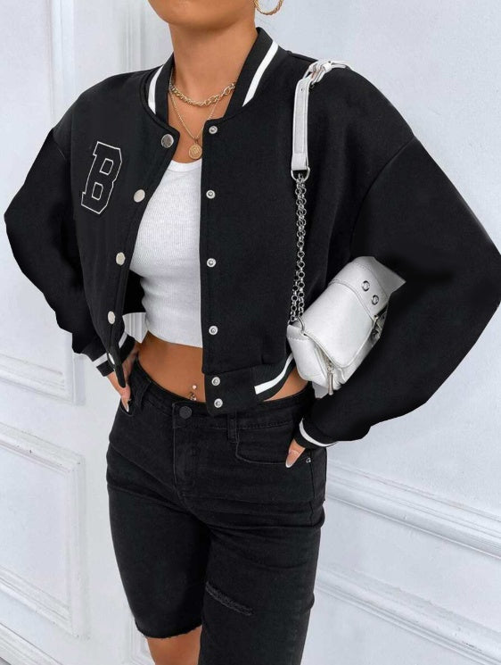 Ladies' Baseball Collar Printed Fashionable Casual Jacket Jacket FitiqueFit