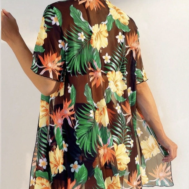 Women's Beach Pants Set With Floral Print Loose Shirt Top And Pants Two-piece Set CJ US