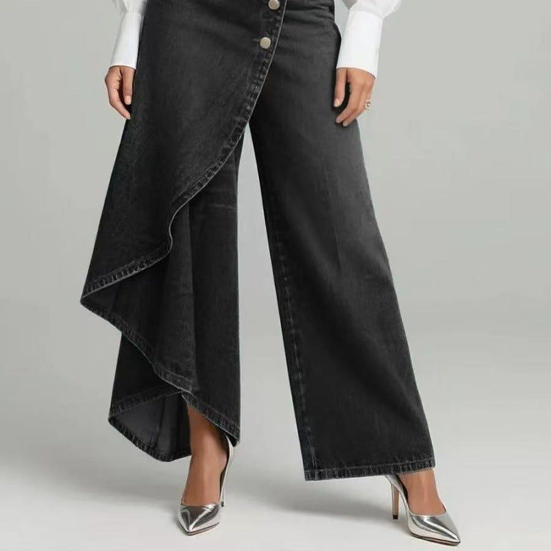 Denim Skort With Button Closure And Washed Finish For Women 