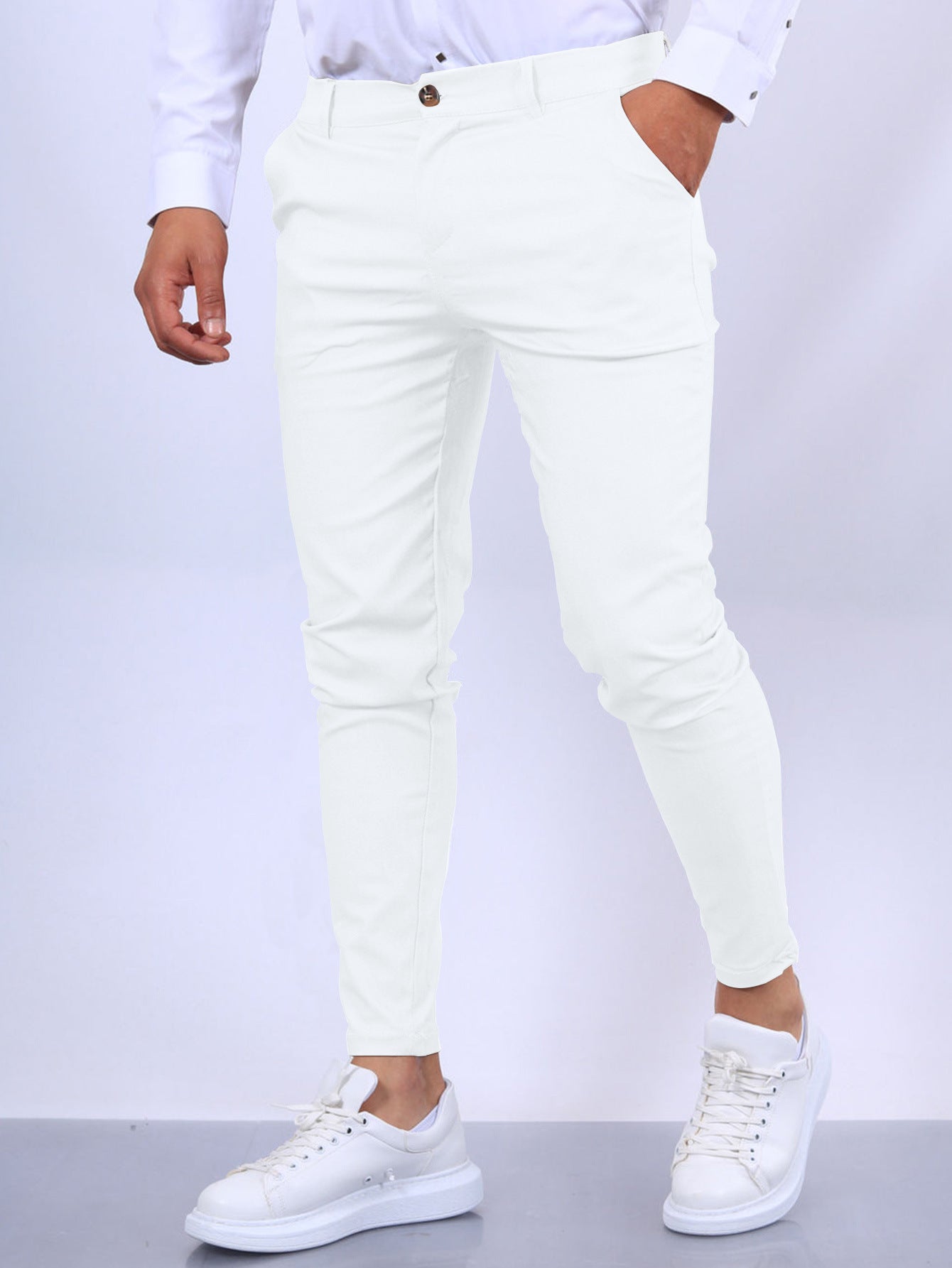 Men's Slim Button Trousers Fashion Solid Office Versatile Long Pencil Pants FitiqueFit